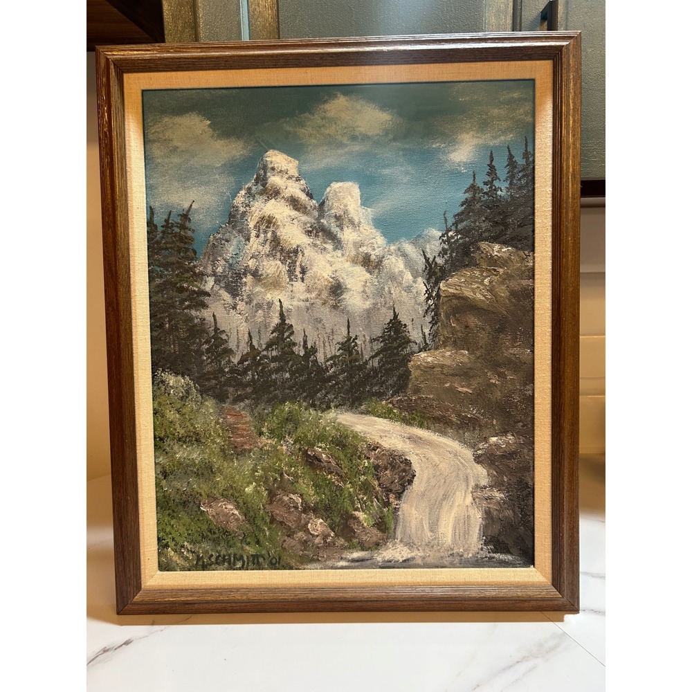 H Schmitt Signed Original Oil Painting Mountain Landscape Waterfall Framed 2001